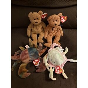 Vintage Lot Of 4 TY Beanie Babies Fuzz Curly Goochy & Claude
